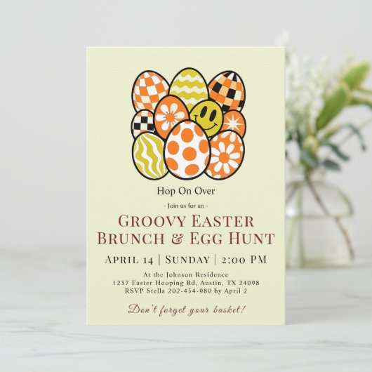 Groovy Easter Brunch Egg Hunt Invitation 招待状 (スタンド正面)