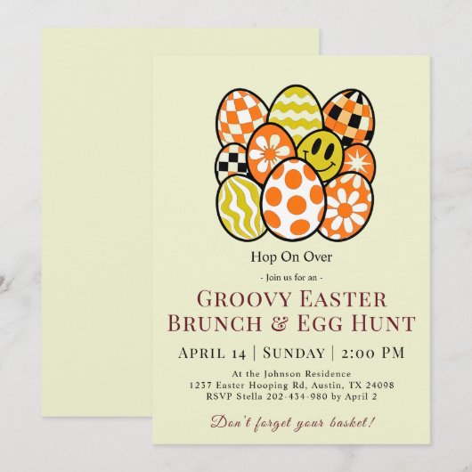 Groovy Easter Brunch Egg Hunt Invitation 招待状 (正面/裏面)