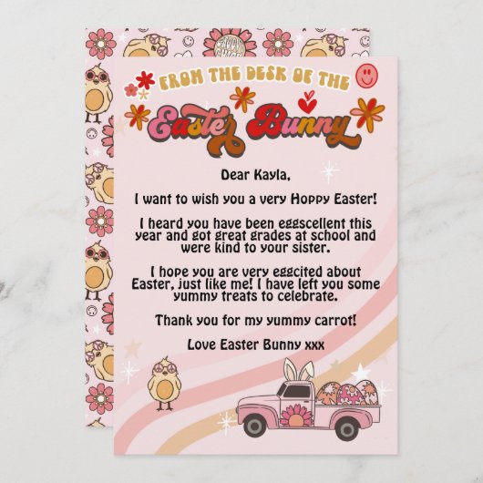 Groovy Easter Bunnyの手紙 招待状 (正面/裏面)