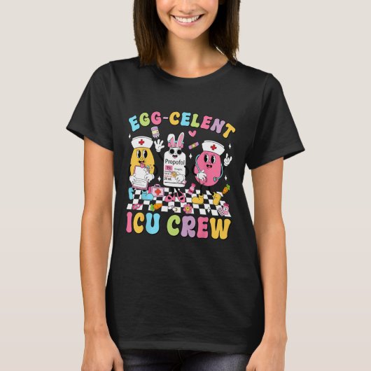 Groovy Easter Day Egg-celent Icu Crew Bunny Nurse  Tシャツ (正面)