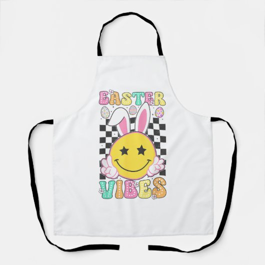 Groovy Easter Vibes Bunny Easter Day Smile Face Gi エプロン (正面)