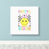 Groovy Easter Vibes Bunny Easter Day Smile Face Gi キャンバスプリント (インサイチュ (ウッドフロア))