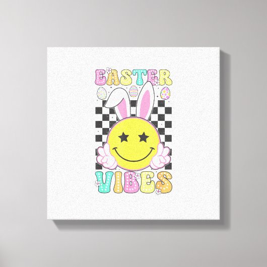 Groovy Easter Vibes Bunny Easter Day Smile Face Gi キャンバスプリント (正面)