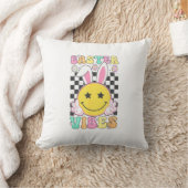 Groovy Easter Vibes Bunny Easter Day Smile Face Gi クッション (ブランケット)