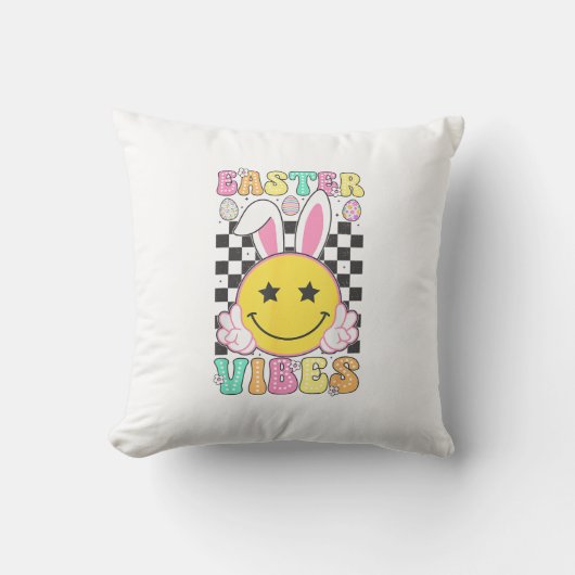 Groovy Easter Vibes Bunny Easter Day Smile Face Gi クッション (正面)