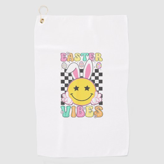 Groovy Easter Vibes Bunny Easter Day Smile Face Gi ゴルフタオル (正面)