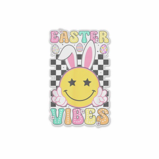 Groovy Easter Vibes Bunny Easter Day Smile Face Gi シール (正面)