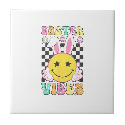 Groovy Easter Vibes Bunny Easter Day Smile Face Gi タイル (正面)