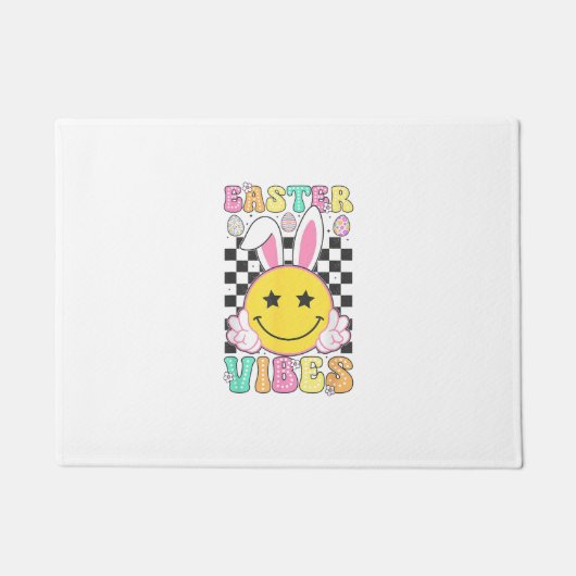 Groovy Easter Vibes Bunny Easter Day Smile Face Gi ドアマット (正面)