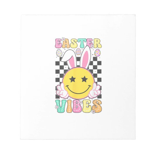 Groovy Easter Vibes Bunny Easter Day Smile Face Gi ノートパッド (正面)