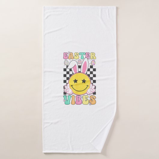 Groovy Easter Vibes Bunny Easter Day Smile Face Gi バスタオル (バスタオル)