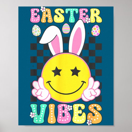 Groovy easter vibes bunny easter day smile faceGro ポスター (正面)
