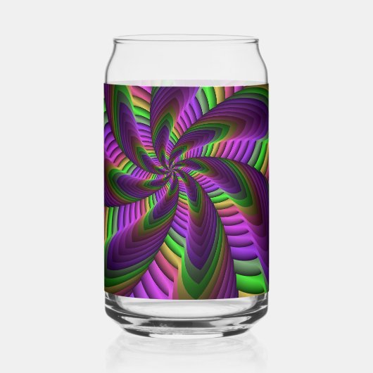 Groovy Energetic Colorful Neon Fractal Pattern ガラス缶 (裏面)