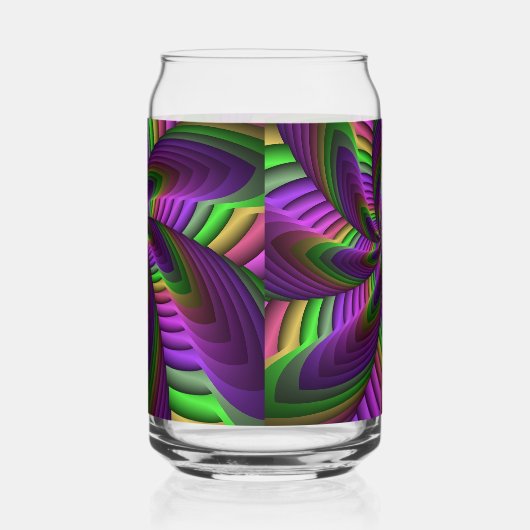Groovy Energetic Colorful Neon Fractal Pattern ガラス缶 (右)