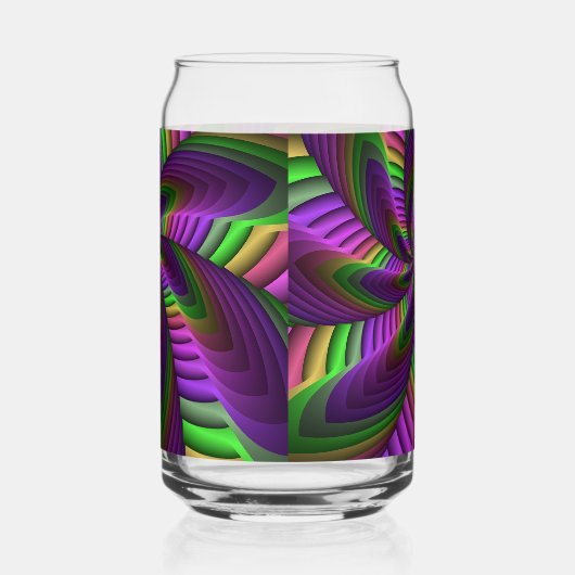 Groovy Energetic Colorful Neon Fractal Pattern ガラス缶 (左)