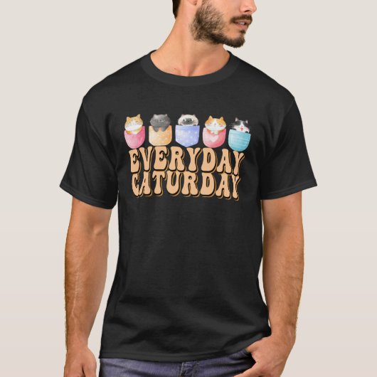 Groovy Everyday Is Caturday Crazy Cat Lady Tシャツ (正面)