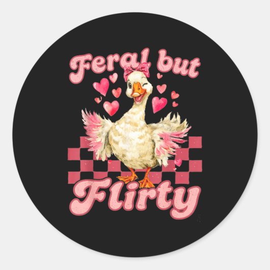 Groovy Feral-but-flirty Silly Goose Valentine Duck ラウンドシール (正面)