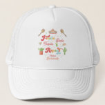 Groovy Fiesta Siesta Tequila Repeat Bachelorette キャップ<br><div class="desc">Celebrate your bachelorette with this cool colorful hat,  featuring colorful groovy typography,  sombrero,  tequila and cacti. Easily add the desired text by clicking on the "personalize this template" option.</div>