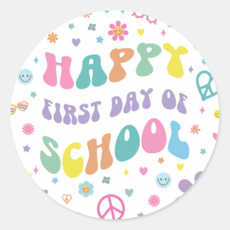 Groovy First Day of School Stickers ラウンドシール
