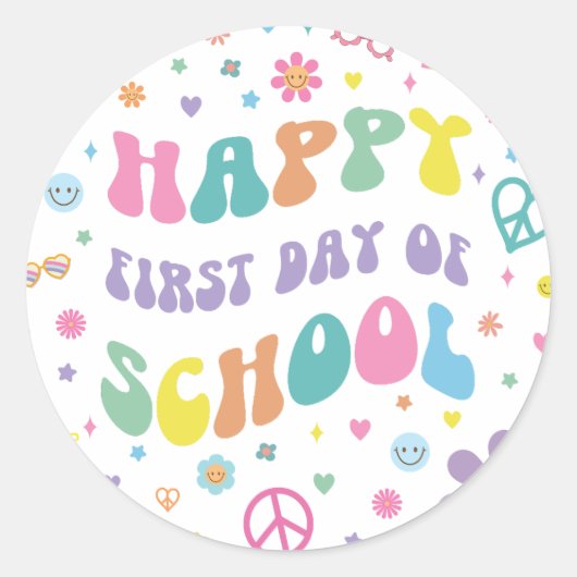Groovy First Day of School Stickers ラウンドシール (正面)