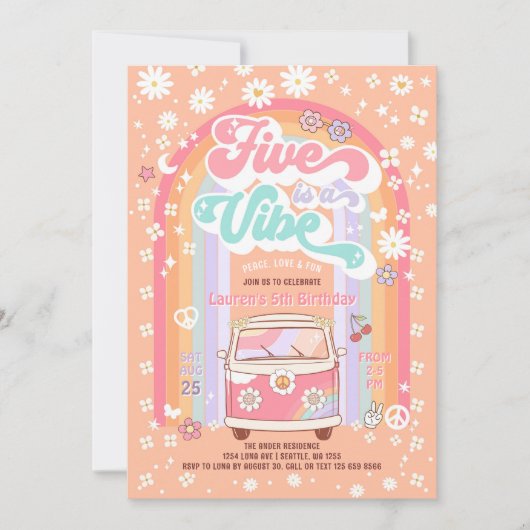 Groovy FIVEはVibeデイジー5誕生日 招待状 (正面)