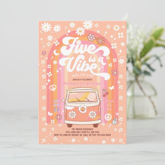 Groovy FiveはVibe Van Bus 5番目の誕生日 招待状 (スタンド正面)
