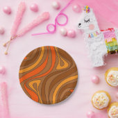 Groovy Flowレトロ抽象芸術60s 70sパターンブラウン ペーパープレート (パーティー)