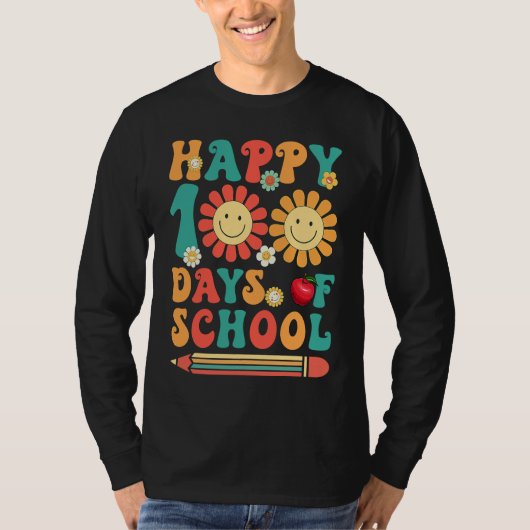 Groovy Flower Happy 100 Days Of School  Teacher Ki Tシャツ (正面)