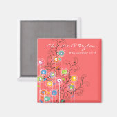 Groovy Flowers Gardenお洒落 Save The Date マグネット (正面/裏面)