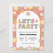Groovy Flowers Girl's Hippieバースデーパーティー 招待状 (正面)