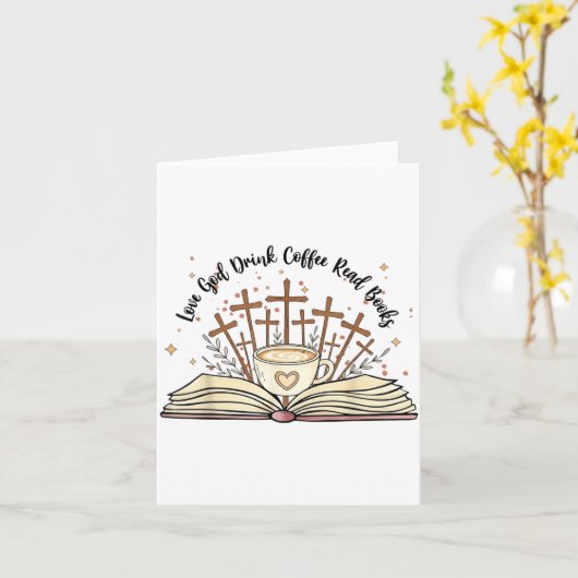 Groovy Flowers Love God Drink Coffee Read Books Ch カード (黄色い花)