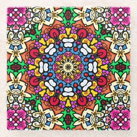 Groovy Funky Flower Power  ガラスコースター (正面)