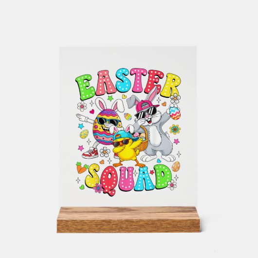 Groovy Funny Rabbit Egg Chick Easter Squad Day Men アクリルサイン (正面)