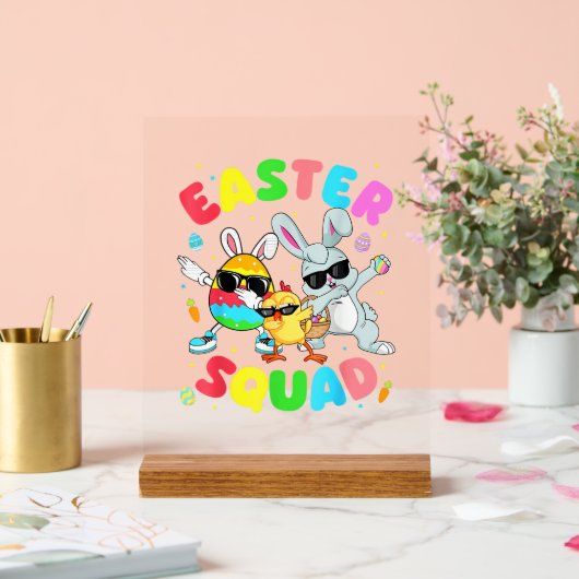Groovy Funny Rabbit Egg Chick Easter Squad Day Men アクリルサイン (ウェディング)