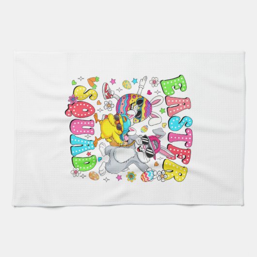 Groovy Funny Rabbit Egg Chick Easter Squad Day Men キッチンタオル (横)