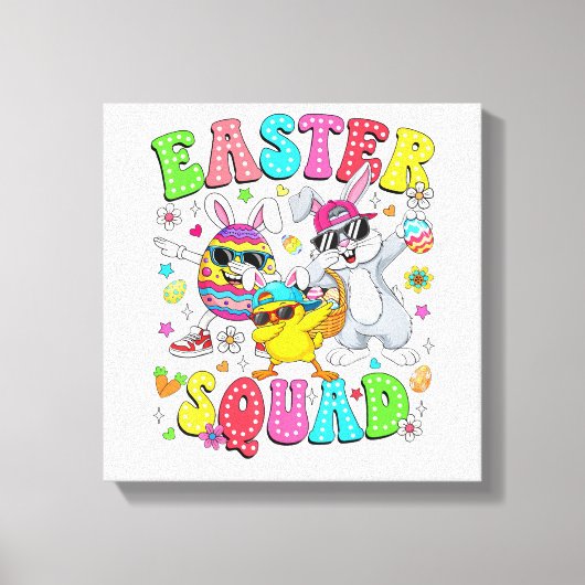 Groovy Funny Rabbit Egg Chick Easter Squad Day Men キャンバスプリント (正面)