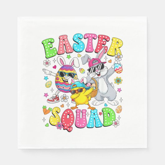 Groovy Funny Rabbit Egg Chick Easter Squad Day Men スタンダードランチョンナプキン (正面)