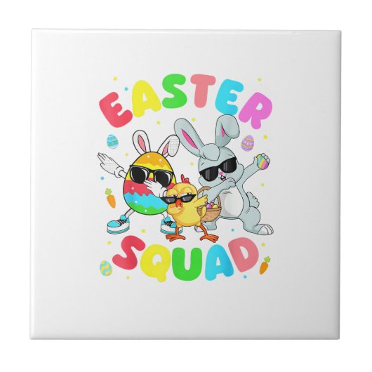Groovy Funny Rabbit Egg Chick Easter Squad Day Men タイル (正面)