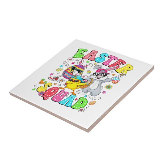 Groovy Funny Rabbit Egg Chick Easter Squad Day Men タイル (側面)