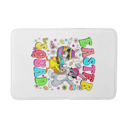 Groovy Funny Rabbit Egg Chick Easter Squad Day Men バスマット (正面)