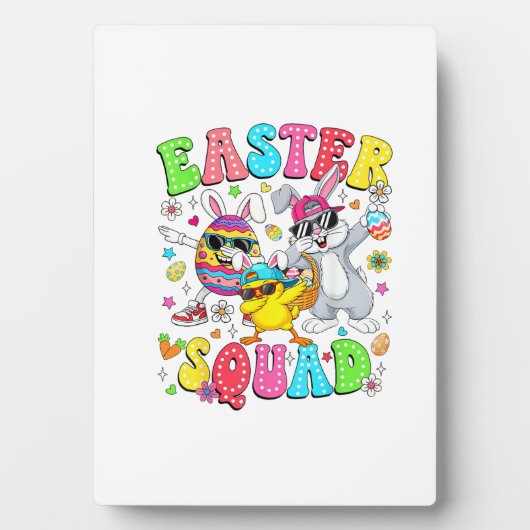 Groovy Funny Rabbit Egg Chick Easter Squad Day Men フォトプラーク (正面)