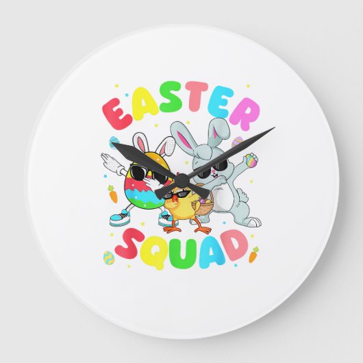 Groovy Funny Rabbit Egg Chick Easter Squad Day Men ラージ壁時計 (正面)