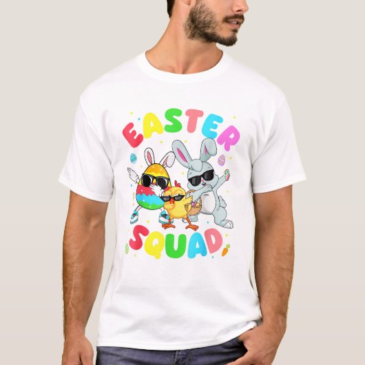 Groovy Funny Rabbit Egg Chick Easter Squad Day Men Tシャツ (正面)