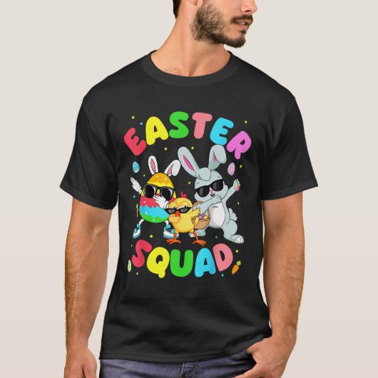 Groovy Funny Rabbit Egg Chick Easter Squad Day Men Tシャツ (正面)
