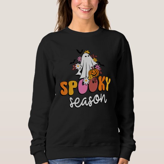 Groovy Ghost Spooky Season  Retro Halloween Costum スウェットシャツ (正面)