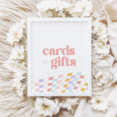 Groovy Girlの市松模様にレトロカードとギフト ポスター