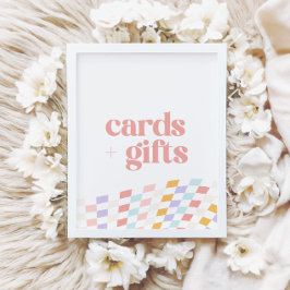 Groovy Girlの市松模様にレトロカードとギフト ポスター