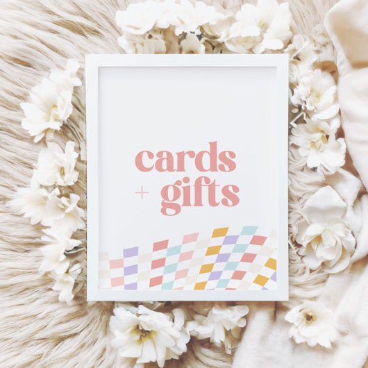 Groovy Girlの市松模様にレトロカードとギフト ポスター