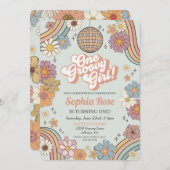 Groovy Girl 1st Birthday, 70sレトロテーマ招待状 (正面/裏面)