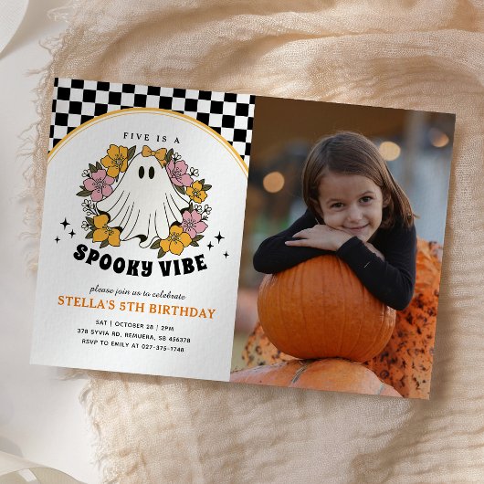 Groovy Girl Halloween Birthday Photo Invitation 招待状